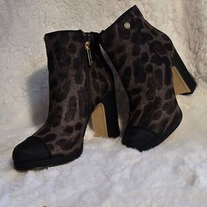 Karl Lagerfeld Paris Lainey Leopard-print Calf Hair Platform Booties